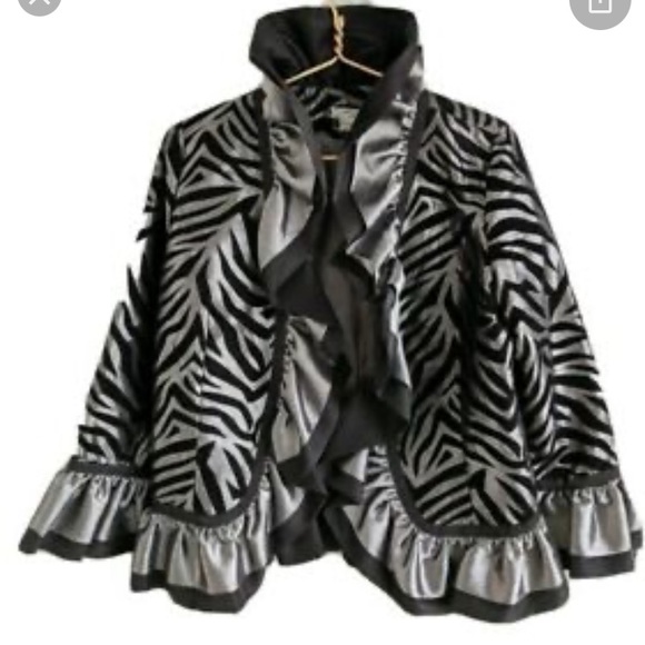 Grace Chuang Black Zebra Striped Ruffle Jacket Size XS - Picture 16 of 16
